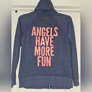 Victoria's Secret Navy Blue Hoodie with Pink Graphic "Angels Have More Fun"